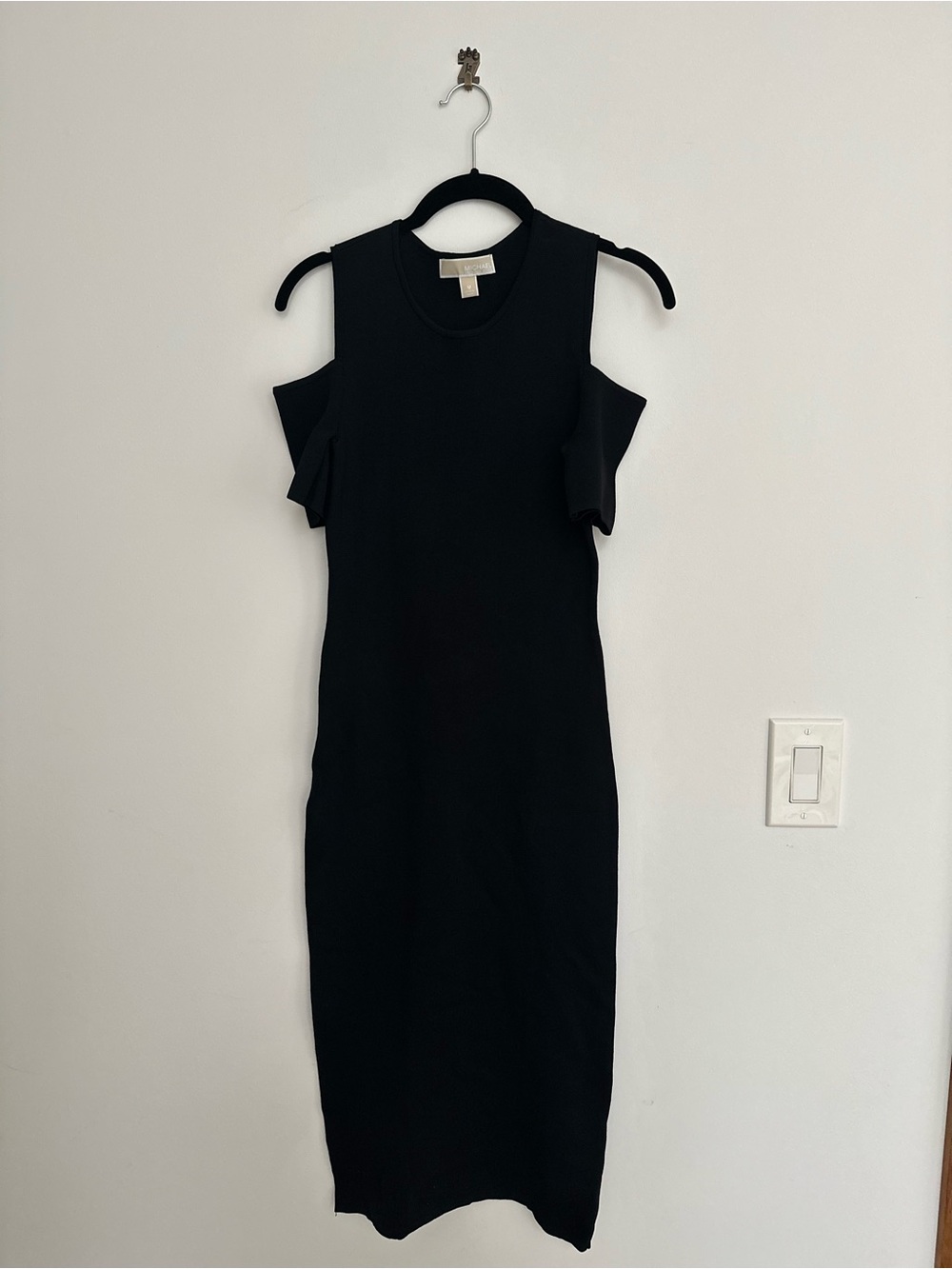 Michael Kors Black Cold-Shoulder Midi Sheath Dress